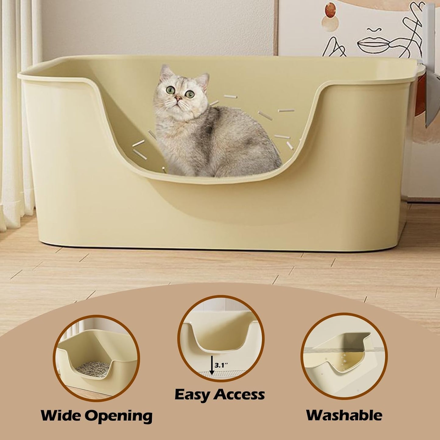 Small Cat Litter Box with High Sides,Cat Boxes for Indoor Cats,Cat Litter Pan for Kitty,Litter Box with Low Entry,Easy to Clean,Anti-Splashing (Green)