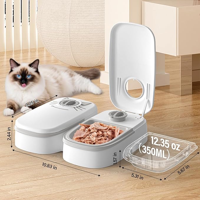 Automatic 2-Meal Cat Feeder - 48H Timed Wet Cat Food Refrigerated Dispenser with 2 Ice Packs for Puppies and Kittens in Yogurt and Canned (Extra Large)
