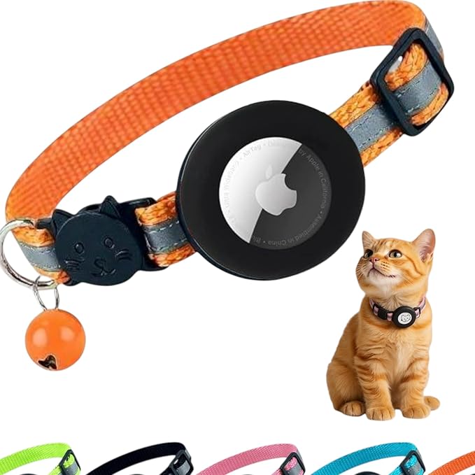AirTag Cat Collar Airtag Holder for Cats – Breakaway Reflective Nylon Kitten Collar with Bell, Adjustable 1cm Cat Collar for Tracking, Safety & Small Cats (Fits 8.66–13.78 in)