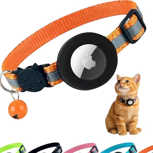 AirTag Cat Collar Airtag Holder for Cats – Breakaway Reflective Nylon Kitten Collar with Bell, Adjustable 1cm Cat Collar for Tracking, Safety & Small Cats (Fits 8.66–13.78 in)