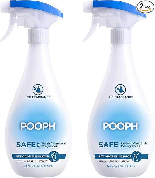 Pooph Pet Odor Eliminator, 32oz Spray, 2-Pack - Dismantles Odors on a Molecular Basis, Dogs, Cats, Freshener, Eliminator, Urine, Poop, Pee, Deodorizer, Natures, Puppy, Fresh, Clean, Furniture, Potty
