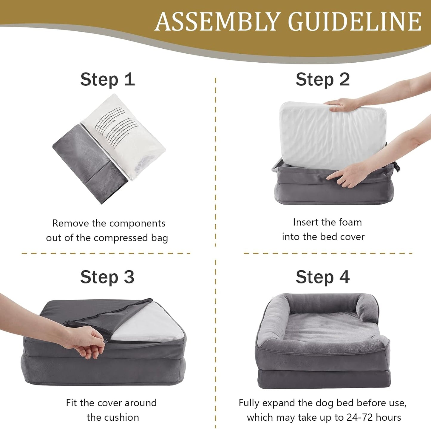 Bedfolks Orthopedic Dog Bed, Waterproof Dog Sofa Bed for Small Dogs & Cats, Egg Foam Pet Couch Bed with Removable Washable Cover and Nonslip Bottom, Dark Grey