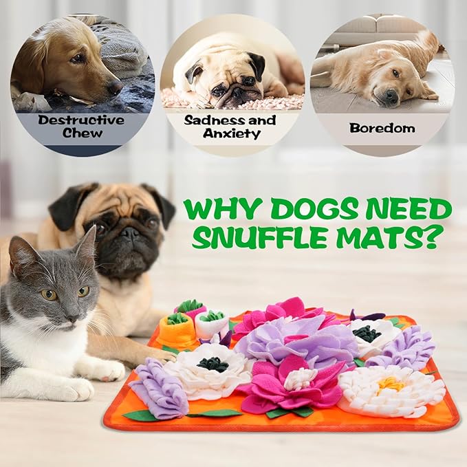 Snuffle Mat for Dogs,Dog Feeding Mat Sniff Mat Interactive Dog Puzzle Mat for Training and Stress Relief Encourages Natural Foraging Skills (Bright Orange)