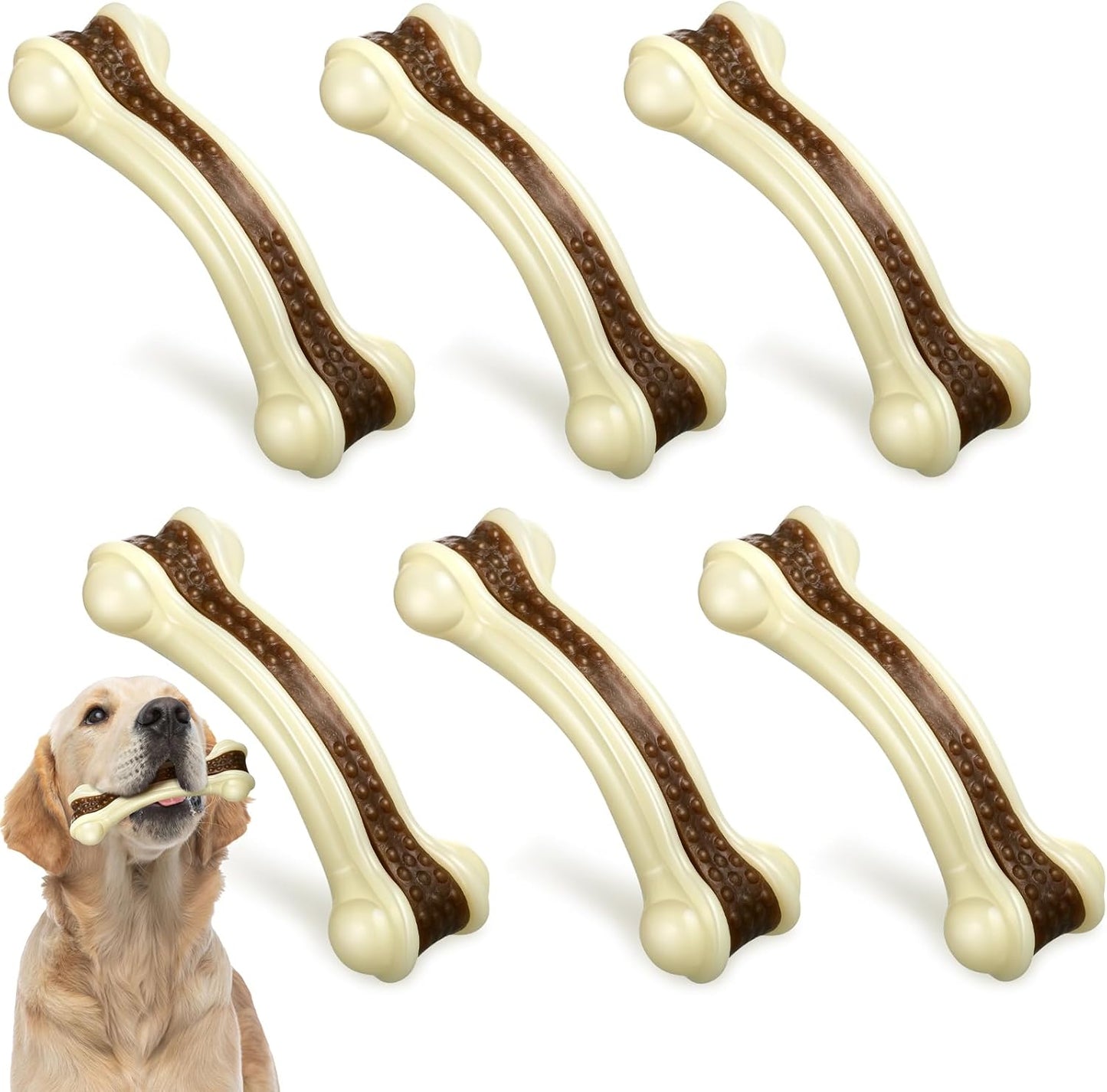 Sosation 6 Pcs Dog Toys for Aggressive Chewers Nylon Beef Flavor Bones Tough Puppy Teething Toys Puppy Chew Bones for Large Medium Small Breed Dogs Puppies Pets Chew Toys(Small)