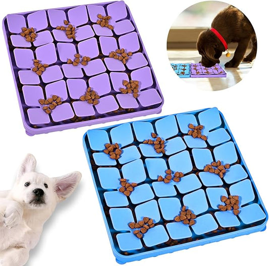 Silicone Snuffle Mat for Dogs 2 Pack, Silicone Dog Slow Feeder Lick Mat with Suction Cups, Dog Puzzle Feeder Toys Sniff Mat Foraging Mat for Smell Training Slow Eating, Blue & Purple
