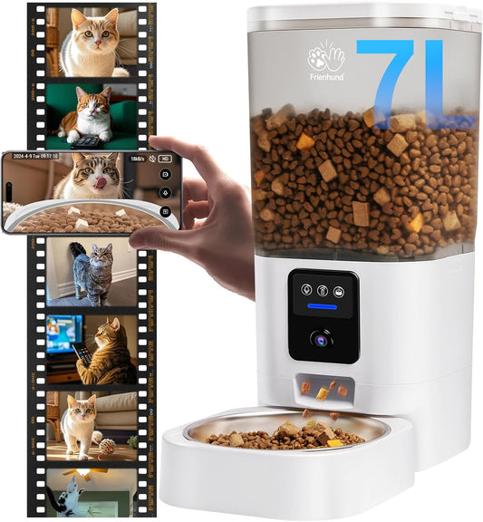 Automatic Cat Feeder with 2K Camera: 5G WiFi Automatic Dog Feeder with Night Vision,Cat Food Dispenser with 7L Large Food Storage Container for Multiple Pet,Detachable for Easy Clean -29 Cup