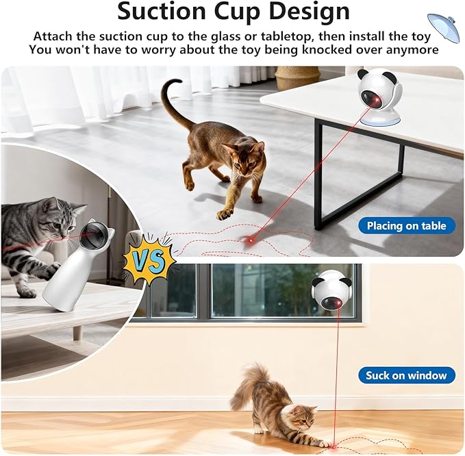 Laser Cat Toys for Indoor Cats, Truly Random Trjajectory, Suction Cup Design, Run Quiet, Interactive Cat Toy Automatic