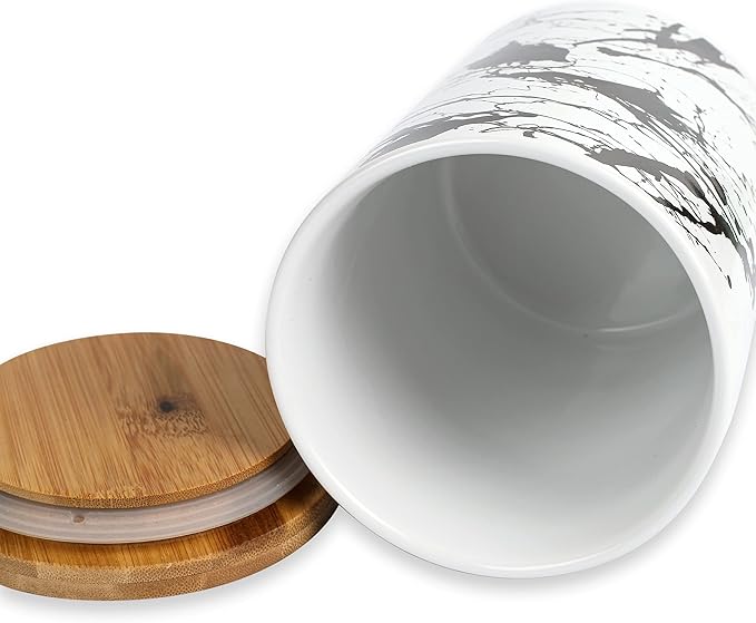 Arthausen Black Splatter Ceramic Storage Jar Canister for Flour Sugar Airtight Bamboo Lid w/Silicone Seal, Spoon - Modern Abstract Art Design for Kitchen Counter Bathroom - 4 cup / 1080mL