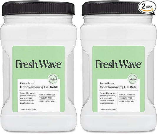 Fresh Wave Odor Removing Gel Refill, 63 oz., Pack of 2 - Safer Odor Absorbers for Home, Natural Plant-Based Odor Eliminator, Every 15 oz. lasts 30-60 Days, For Cooking, Trash & Pets