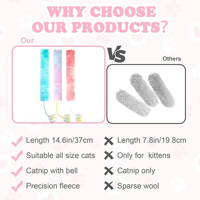 Cat Kicker Toy Large 3pcs, Catnip Toys for Cats, for Indoor Cats, Interactive Kitten Toys with Bell 14.6in/37cm