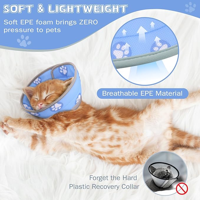 Cat Cone Collar Soft Elizabethan Collar for Surgery Recovery - Adjustable for Small and Large Cats Kittens to Stop Licking