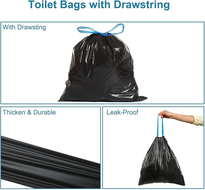 80 PCS Portable Toilet Bags with Drawstring, Biodegradable Porta Potty Bags - 8 Gallon Thickened Waste Bags Fit for 5 Gallon Bucket, Camping Poop Bag, Trash Bags for Home Boating Travel Outdoor