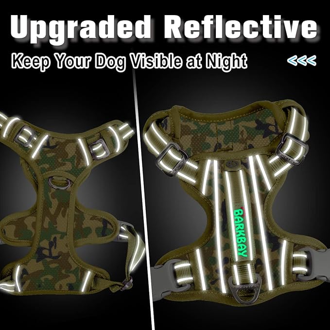 BARKBAY Dog Harness No Pull with ID Tag Pocket - Heavy Duty, Reflective, Easy Control for Large Dogs(Camo,S)