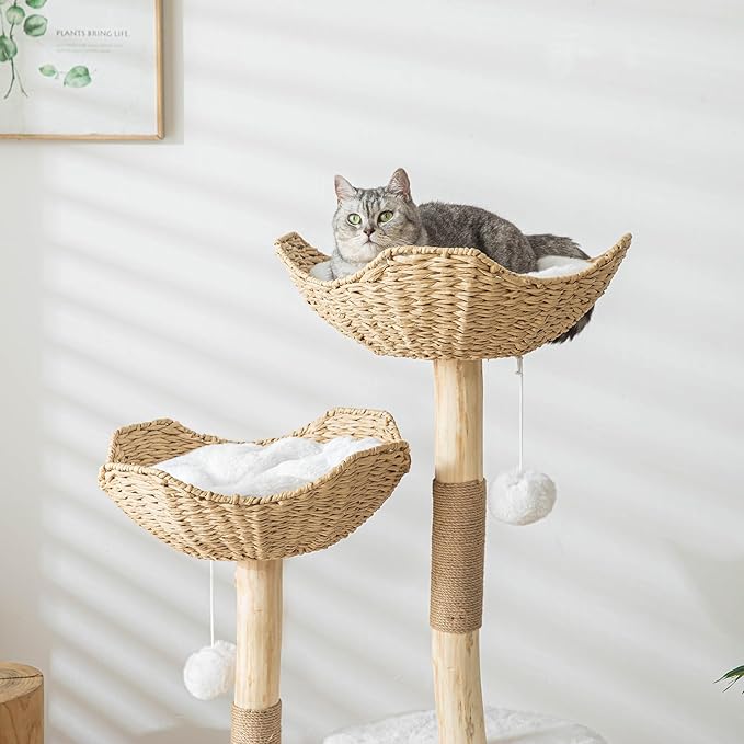 Vannokor Modern Cat Tree, Cat Tree Tower with Sisal Scratching Post, Boho Cat Condo for Indoor Cats, 46''H, White