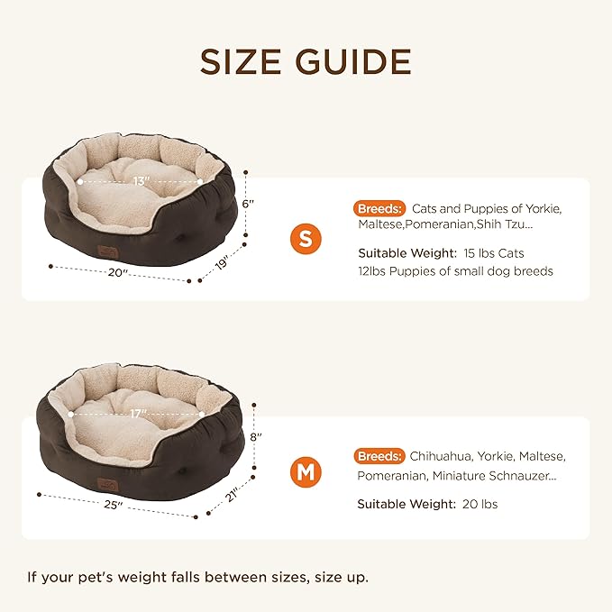 Bedsure Self Warming Dog Beds for Small Dogs - Round Medium Cat Beds for Indoor Cats, Washable Pet Bed for Puppy and Kitten with Slip-Resistant Bottom, 25 Inches, Self Warming Brown, Non-Electric