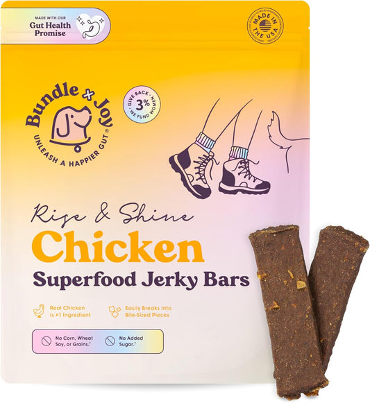 Bundle x Joy Superfood Dog Treats Salmon, Chicken or Beef Jerky Bars - Dog Treats for Snacks and Training – Made in USA - No Corn, Wheat or Soy – Poultry Free (5 Ounces, Chicken)