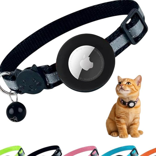 AirTag Cat Collar Airtag Holder for Cats – Breakaway Reflective Nylon Kitten Collar with Bell, Adjustable 1cm Cat Collar for Tracking, Safety & Small Cats (Fits 8.66–13.78 in)