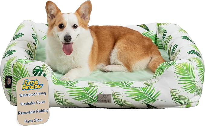 Furry's Paradise Foam Cuddler Pet Bed with Waterproof Liners, Reversible Cushion, Washable Cover, Recycled Fibers and Non-Slip Bottom. (in The Tropics, Orthopedic Medium)