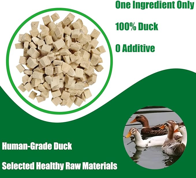 Freeze Dried Duck Raw Cat and Dog Treats, Healthy Single Ingredient Duck Breast Cube High Protein Weight Control Traing Treats for Small Dogs Cats Food