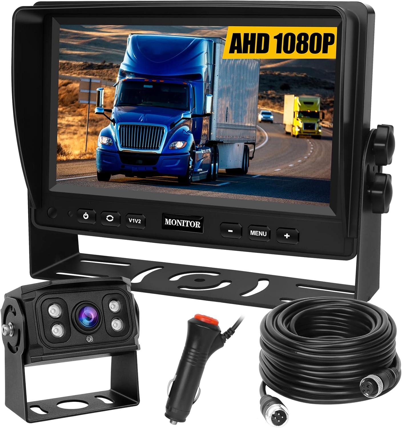 Backup Camera for Truck RV,Back up Camera with Screen Kit HD 1080P 7inch Reverse Monitor,Rear View Cameras for Trailer, Bus/Tractor/Vehicle with 170 Degree,IP69K Waterproof,IR Night Vision.