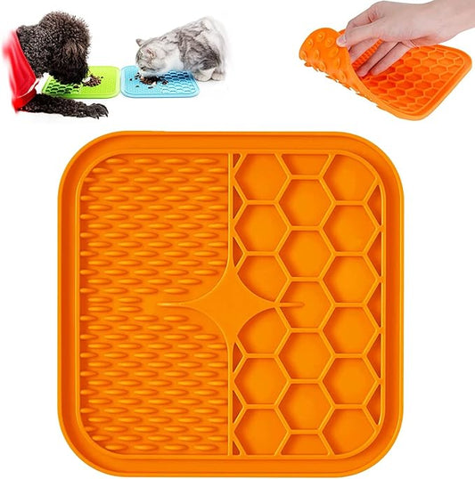 Lick Mat for Dogs, Dog Lick Mat with Suction Cups for Anxiety, Peanut Butter Dog Licking Mat Slow Feeder Dispensing Treater Lick Pad for Dogs Cats Grooming Bathing and Training (Small Orange)