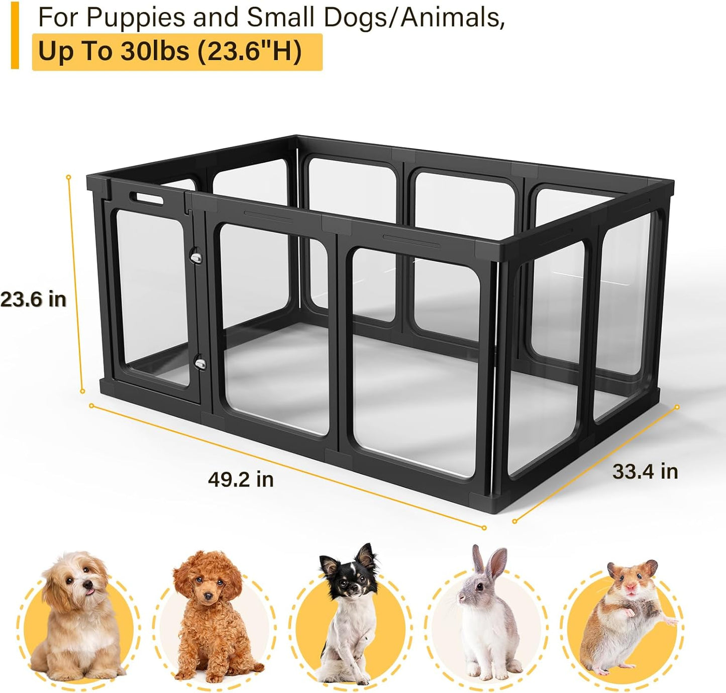 Acrylic Clear Dog Play Pen Indoor, Plastic Puppy Playpen with Door, Clear PlayPen for Dog Cat Rabbit Ferret, Easy Assemble Pen, Preferable Small Cage, 23.6" H, 10PCS, Black