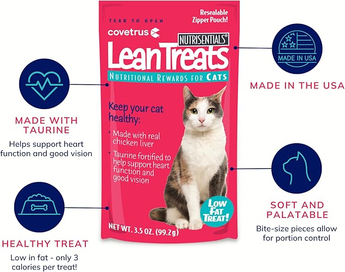 Covetrus Nutrisential Lean Treats for Cats, Low Fat Chicken Flavor, Small, Medium, Large, 1 Pack, 3.5oz