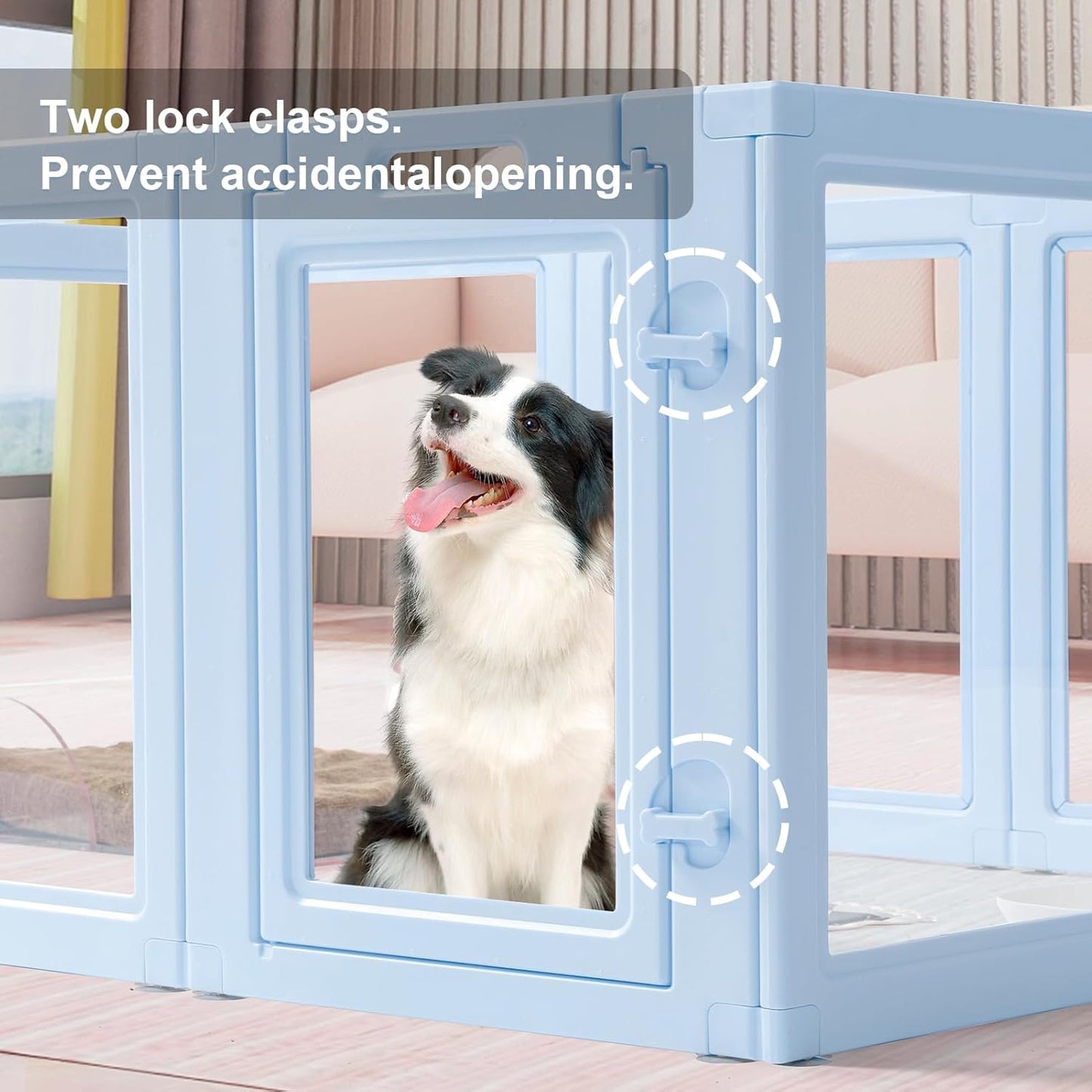 DIY Clear Acrylic Dog Playpen House,Quick Easy Assembly and Disassembly,Strong Floor Suction,Indoor and Outdoor Use,Easy Cleansing Puppy Fence (Sky Blue, 23.6" H, 10PCS)