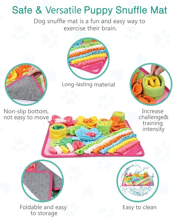 ORIA Snuffle Mat for Dogs, 20x20 Inch Interactive Dog Puzzle Toy, Slow Feeder Mat for Anxiety Relief & Mental Stimulation, Non-Slip Foraging Mat for Small Medium Large Dogs Cats Rabbits