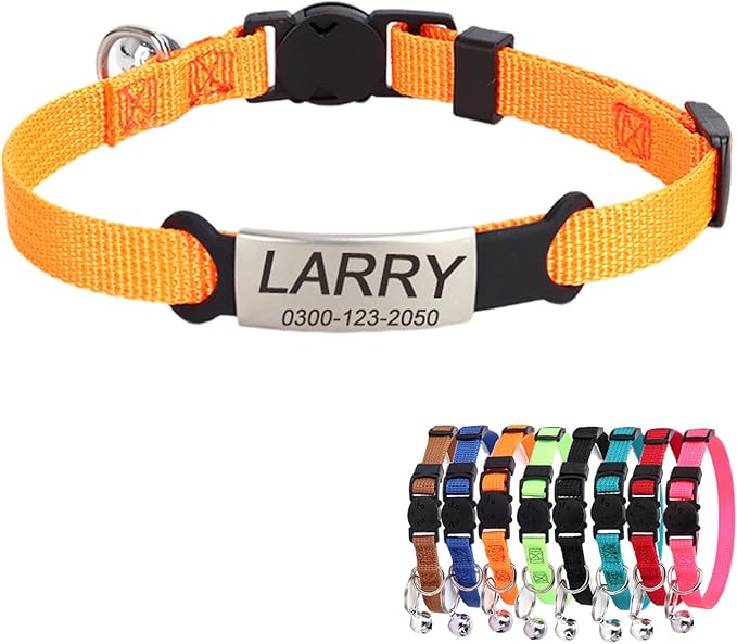 Personalized Kitten Cat Collar with Safe Breakaway Quick Release Buckle Bell ID Tag Custom Name and Phone Number for Boy Girl Cats