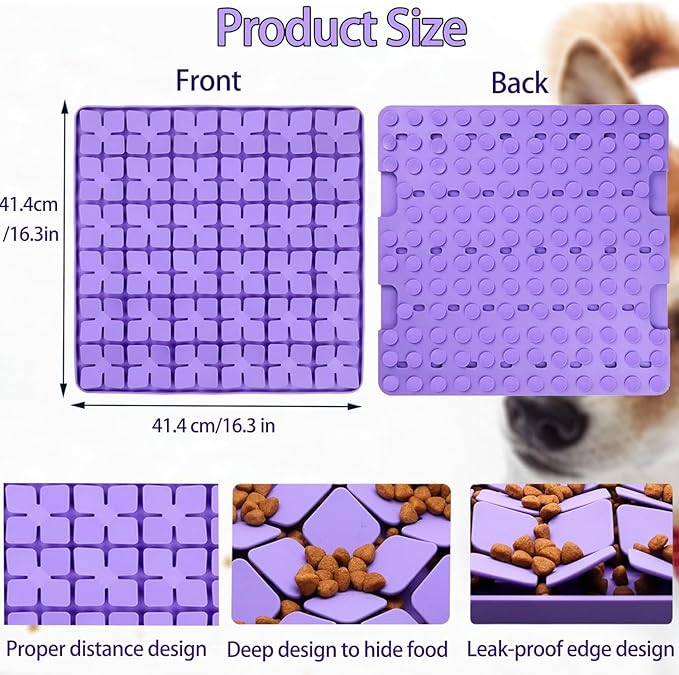 Dog Lick Mat & Snuffle Mat for Dogs – Slow Feeder Licking Mat with Suction Cups, Dog Enrichment Toys for Anxiety Relief, Training Smell & Natural Foraging, Slow Eating for Large Breed（Large Silicone）