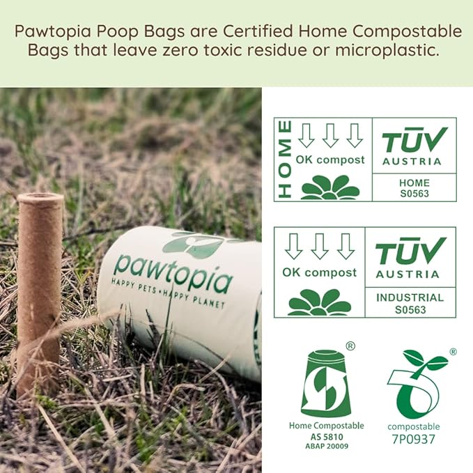 Pawtopia Biodegradable Dog Poop Bags, 60 Count, Certified Home Compostable, Leak-Proof, Easy Open