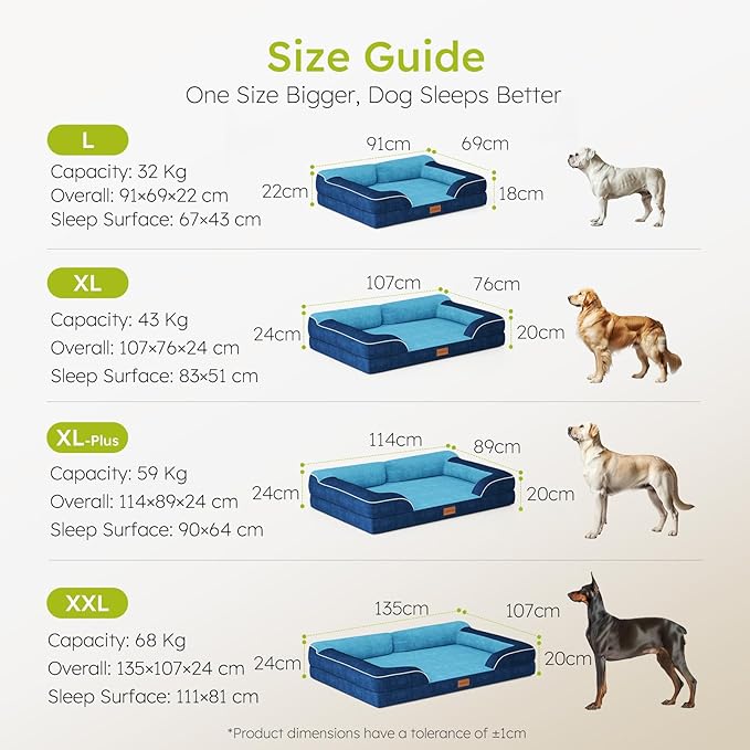 Dog Beds for Large Dogs, Orthopedic Dog Bed with Cooling Gel Memory Foam, Waterproof Large Pet Bed with Removable Washable Cover, 36" Pet Sofa Couch Dutch Velvet with Bone Toy, Navy Blue