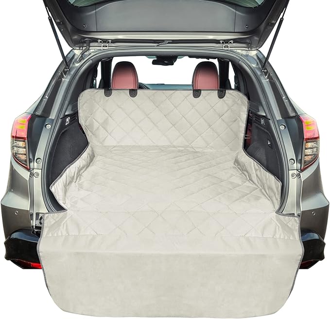 F-color SUV Cargo Liner for Dogs, Water Resistant Pet Cargo Cover Dog Seat Cover Mat for SUVs Sedans Vans with Bumper Flap Protector, Non-Slip, Large Size Universal Fit, Beige