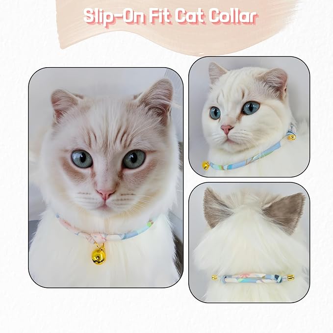Handmade Cotton Cat Collar with Bell – Adjustable Slip-On Design, No Buckle, Lightweight Rope Collar for Kittens, Indoor Cats, and Small Pets (Dew)