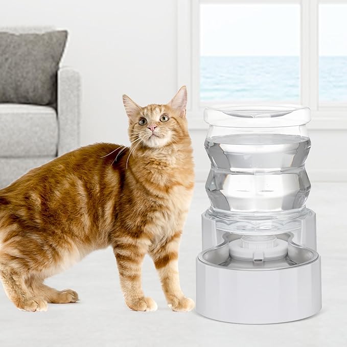 RIZZARI Pet Water Bowl Dispenser: 4L Automatic Stainless Steel Gravity Feeder with Specialized Brush and Triple Filter - Large Capacity for Cats and Dogs with Joint Spine Pain - for Kitchen Bedroom