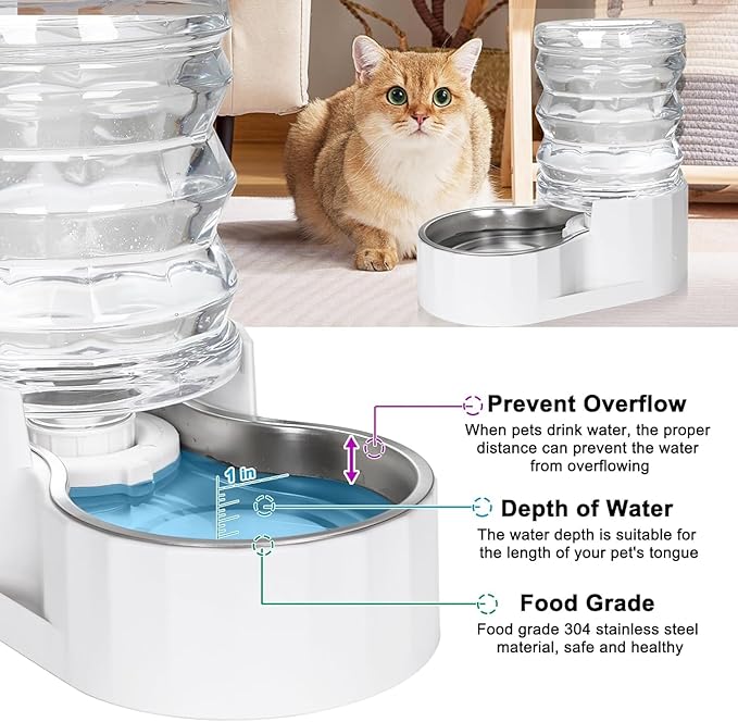 RIZZARI Dog Water Bowl Dispenser: 5L Large Automatic Stainless Steel Gravity Feeder with Specialized Brush and Triple Filter - for Cats with Joint Spine Pain - for Kitchen Bedroom
