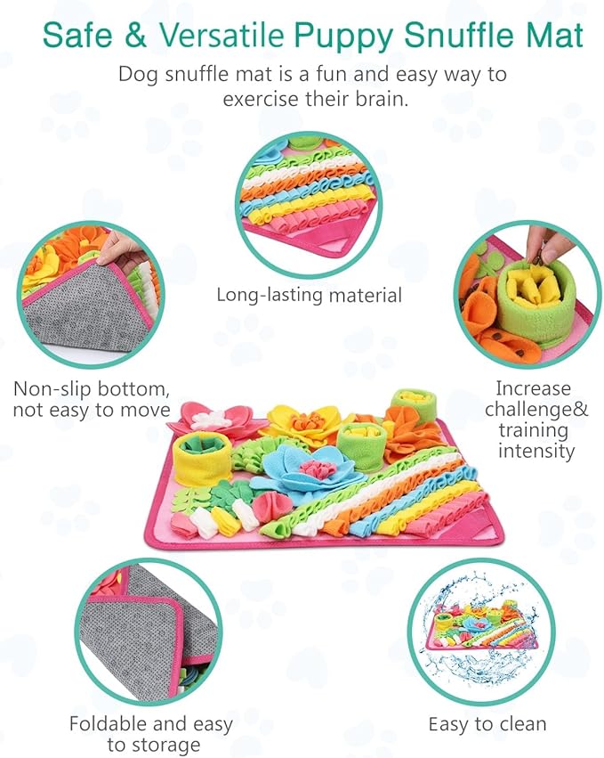 ORIA Snuffle Mat for Dogs, Pet Treats Feeding Mat, Interactive Foraging Mat for Boredom, Mental Stimulation, Encourages Natural Foraging Skills, Slow Eating, 15.4 x 15.4 in