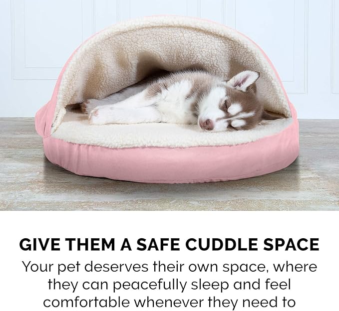 Furhaven 35" Round Memory Foam Dog Bed for Large/Medium Dogs w/ Removable Washable Cover, For Dogs Up to 50 lbs - Sherpa & Suede Snuggery - Pink, 35-inch