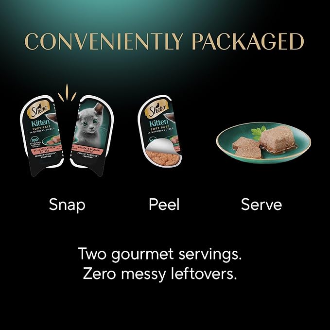 Sheba Perfect Portions Kitten Wet Cat Food Pate Salmon Entree, 2.6 oz. Twin-Pack Trays (24 Count, 48 Servings)