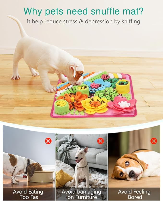 ORIA Snuffle Mat for Dogs, Pet Treats Feeding Mat, Interactive Foraging Mat for Boredom, Mental Stimulation, Encourages Natural Foraging Skills, Slow Eating, 15.4 x 15.4 in