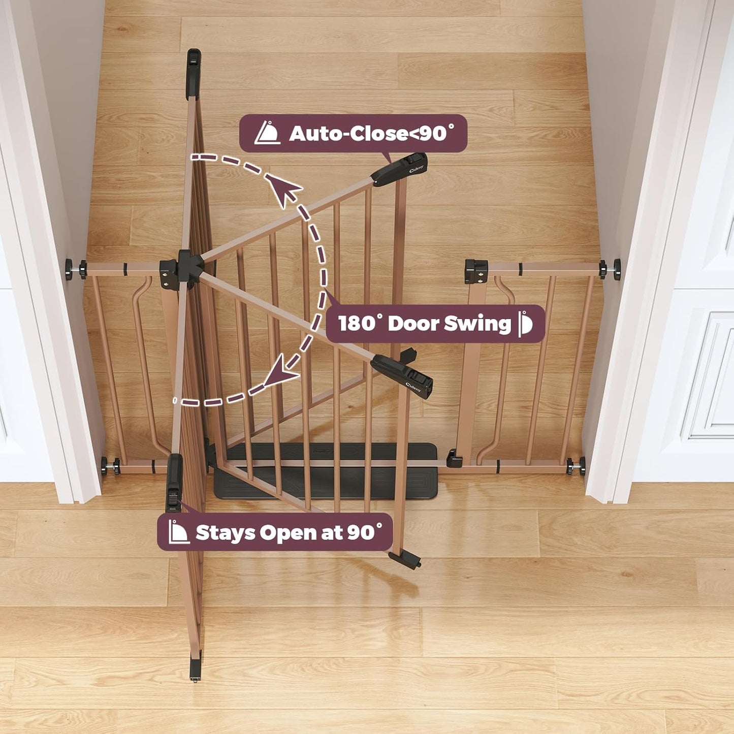 29"-40" Baby Gate for Stairs, Auto Close Stroller Friendly Dog Gate Indoor for Doorways, Pressure Mounted Baby Gate, Easy Walk Through Gate for Children & Pets, Brown
