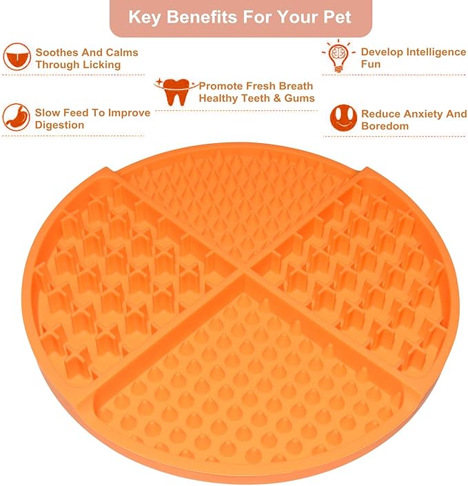 Bangp Licking Mat for Dogs and Cats,Dog Slow Feeders,Boredom Anxiety Reduction,Heavy-Duty Puzzle Mat Dog Treat Mat with Unique Quadrant Design,Perfect for Yogurt,Treats or Peanut Butter(Orange)