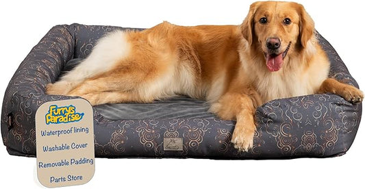 Furry's Paradise Foam Cuddler Pet Bed with Waterproof Liners, Reversible Cushion, Washable Cover, Recycled Fibers and Non-Slip Bottom. (in The Clouds, Orthopedic Large)