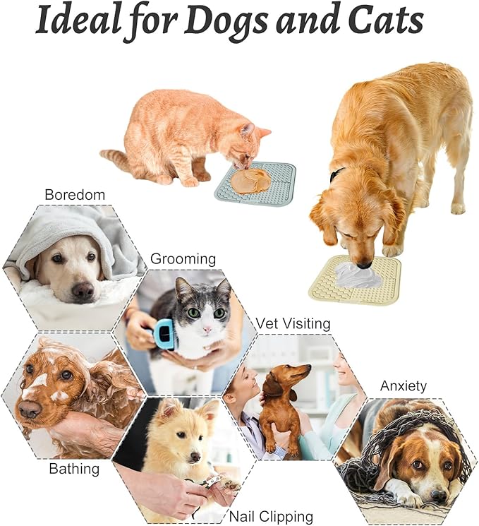 MateeyLife 2PCS Large Lick Mat for Dogs and Cats, Licking Mats for Dog Anxiety Relief, Cat Peanut Butter Lick Pad for Boredom Reducer, Dog Treat Mat Perfect for Bathing Grooming Gray&Beige