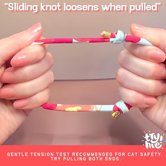 Handmade Cotton Cat Collar with Bell – Adjustable Slip-On Design, No Buckle, Lightweight Rope Collar for Kittens, Indoor Cats, and Small Pets (Peep)