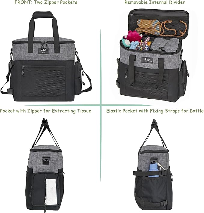 WOLT Dog Travel Bag Dog Bag for Traveling and Supplies with 2 Collapsible Bowls, 2 Food Containers, 1 Place Mat, Grey