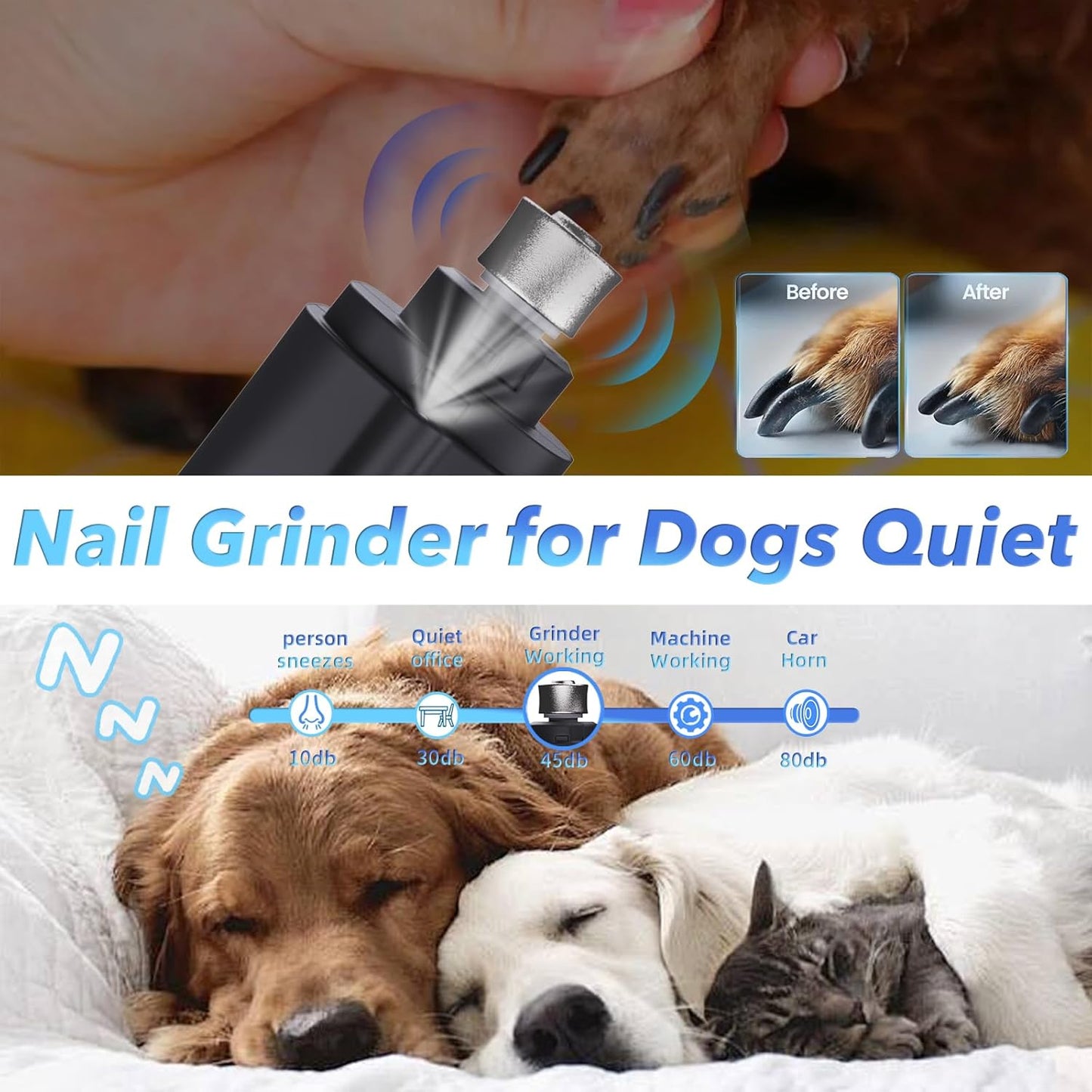 2-in-1 Cat Nail Grinder & Dog Nail Clippers Trimmers for Large Medium Small Dogs Cats Pets Claw Trimmer Quick Sensor and Safety Guard USB Rechargeable with 2 LED Lights