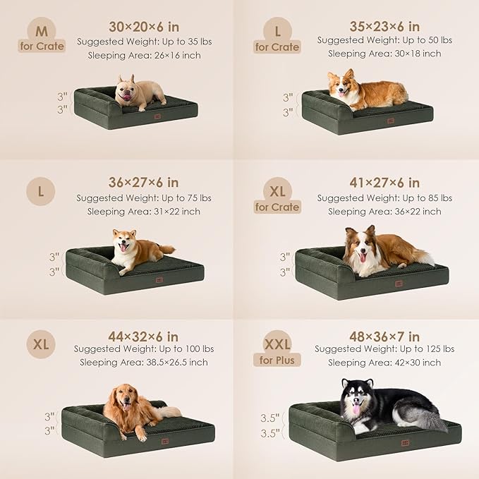 EHEYCIGA Memory Foam Dog Bed XXL, Giant Dog Bed Orthopedic with Washable Removable Cover, Waterproof Pet Bed Couch for Jumbo Dogs, 48x36x7 Inches, Dark Green