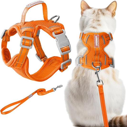 Cat Harness and Leash Set Escape Proof for Kitten Walking, Soft Adjustable Top Handle Vest Harnesses for Cats, Easy Control Breathable Reflective Small Medium Large, Orange, M